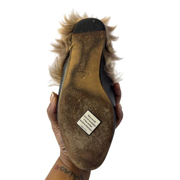 Gucci Princetown Black Leather Fur Lined Horsebit Mules Size 5.5 Designer Italy - Picture 7 of 7